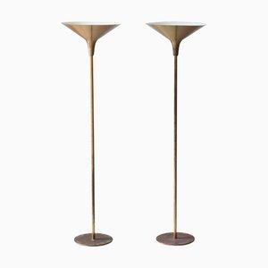 Modern Danish Large Uplight Floor Lamps Model in Brass attributed to Th. Valentiner, 1950s, Set of 2