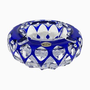 Blue Cut-to Clear Crystal Ashtray from Val Saint Lambert