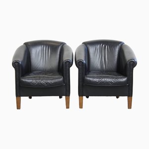 Set of English Black Cowhide Club Chairs
