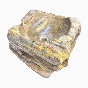 Fregadero individual moderno de madera petrificada orgánica en tonos gris / marrón y amarillo