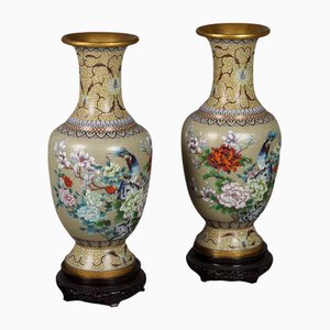 Antique Copper Cloisonne Vases, Set of 2