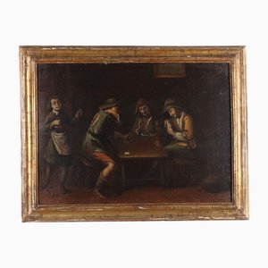 Scene with Card Players, Oil on Canvas, Framed