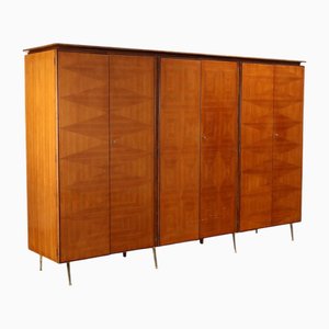 Vintage Wardrobe in Walnut Veneer & Brass, Italy, 1960s