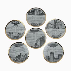 Vintage Porcelain Plates from Fornasetti, Turin, Italy, 1960s, Set of 6