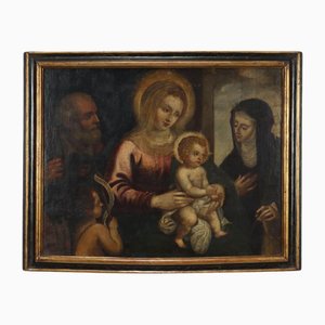 Heilige Familie mit Heiligen, Öl auf Leinwand, Gerahmt