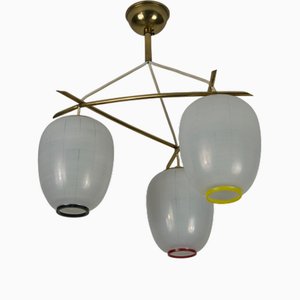 Mid-Century Brass and Opal Glass Cascade Ceiling Lamp, Germany, 1960s