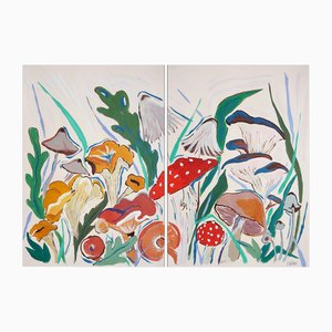 Romina Milano, Springtime Mushroom Harvest Diptych, 2025, Mixed Media on Paper