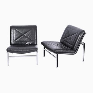 Aluline Chairs in Black Leather and Steel by Andre Vandenbeuck for Strässle, 1960s, Set of 2