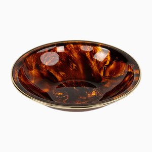 Bowl in Tortoiseshell Effect Acrylic Glass and Brass in the style of Christian Dior, Italy, 1970s