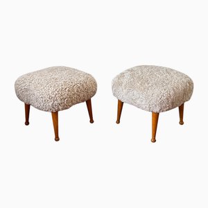 Otomanas de piel de oveja británicas, años 50. Juego de 2