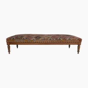 Large French Louis XIV Style Dark Oak Bench, 1920s