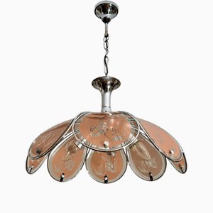 Hollywood Regency Salmon Pink and Chromed Metal Pendant, Former Yugoslavia, 1970s