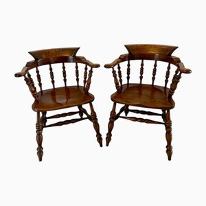 Large Victorian Smokers Bow Armchairs, 1860s, Set of 2