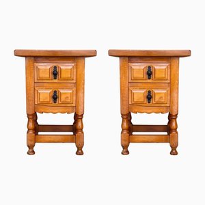 Spanish Narrow Nightstands with 2 Drawers, 1950s, Set of 2