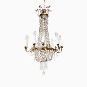Large Art Nouveau Swedish Glass Chandelier, 1890s