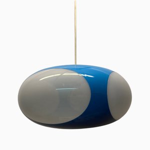 Lámpara de techo Colani UFO vintage de plástico azul de Massiv Belgium, años 70