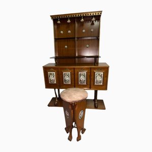 Wooden Mobile Bar and Stool, 1970s, Set of 2