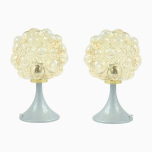 Lámparas de mesa Mid-Century modernas de vidrio burbuja en ámbar de Helena Tynell para Limburg, años 60. Juego de 2