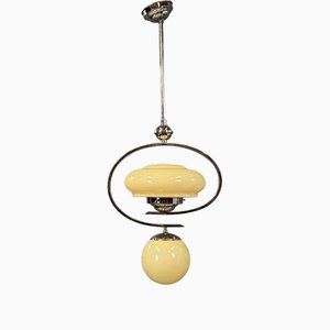Lampe à Suspension Art Déco en Chrome et Verre, 1930s