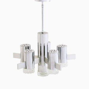 Lampadario Mid-Century in argento a sei luci attribuito a Gaetano Sciolari, Italia, anni '70