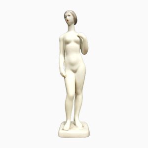 Art Deco Kezzel Feststett Series Figurine of Nude Woman in Porcelain from Hollohaza Hungary, 1920s