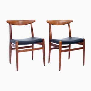 Model W2 Dining Chairs in Teak and Leather by Hans J. Wegner for C. M. Madsen, 1960s, Set of 2
