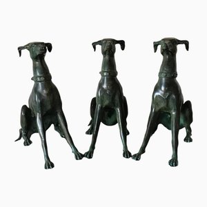 Belgian Artist, Sculptures of Whippet Dogs, 1975, Bronze, Set of 3