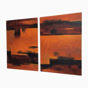 Dário Bosa, Orange Hue Sunset Diptych, 2003, Oil on Canvas, Set of 2