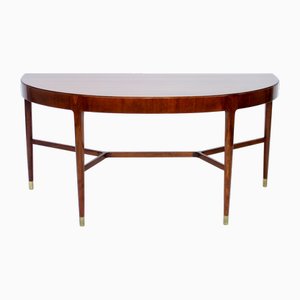 Mid-Century Swedish Semi-Circular Mahogany Side Table on Brass Feet, 1940s