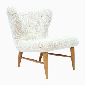 Sillón sueco de piel de oveja de Erik Bertil Karlén para Firma Rumsinteriör, años 40