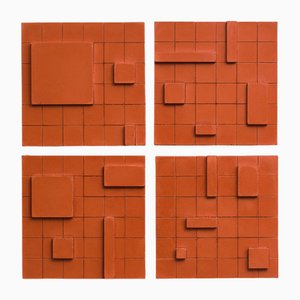 Brutalist Concrete Wall Art in Burnt Orange by Toms Factory, Set of 4