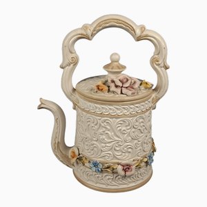 Capodimonte Keramik Krug Ausgießer mit Blumen in Relief, 1970er
