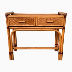 Italian Bamboo Console with 2 Drawers, 1980s
