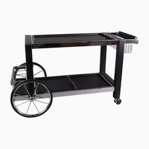 Französischer Vintage Barwagen aus schwarzem Holz & Chrom, 1970er