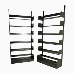 Congresso Bookcases in Olive Green Metal attributed to Lips Vago, 1960s-1970s, Set of 2