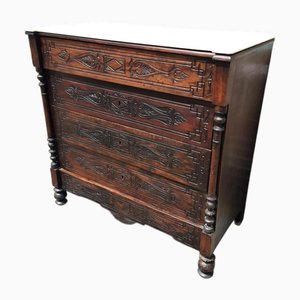 Antique Spanish Alfonso XII Dressoir with Oak Carvings and Marble Top