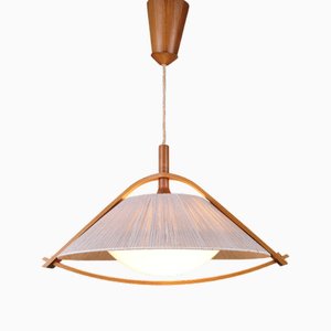 German Teak Pendant Lamp with String Shade from Temde, 1960s