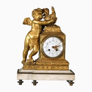 Louis XVI Style Gilded Bronze Clock with Cherub and Rooster