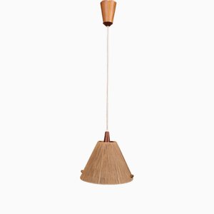 Mid-Century Pendant Lamp in Teak and String from Temde, Germany, 1960s