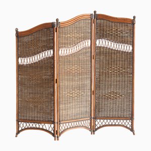 Vintage Room Divider Screen in Cane and Wicker, 1980s