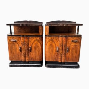 Italian Bedside Tables in Walnut Root, 1930s, Set of 2