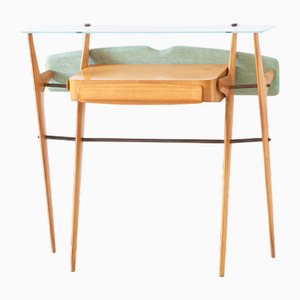 Italian Maple Console Table with Glass Top, 1950s