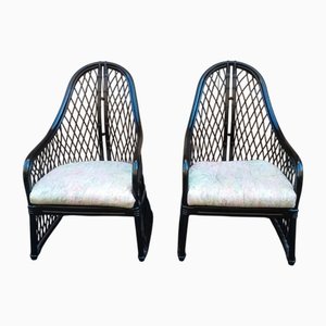 Schwarze Rattan Sessel, 1970er, 2er Set