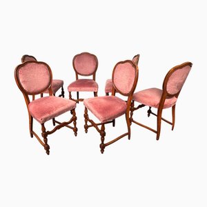 Italian Chairs in Beech and Velvet, 1960s, Set of 6