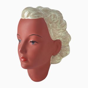 Maschera da parete in terracotta dipinta a mano di Goldscheider, Germania Ovest, anni '40