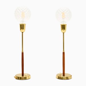 Swedish Vintage Teak and Brass Table Lamps, 1960, Set of 2