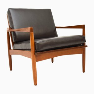 Dänischer Vintage Teak & Leder Armlehnstuhl von Christian Jensen für Haslev, 1960