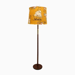 Mid-Century Linen and Teak Floor Lamp attributed to Rupert Nikoll, 1950s