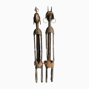 Nigerian Artist, Mumuye Statues, 1800s, Wood & Natural Fibers, Set of 2