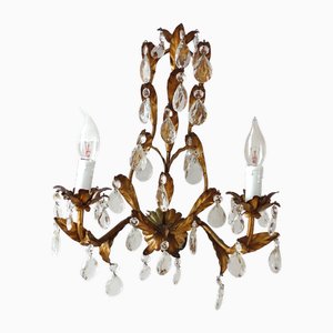 Lampada da parete in metallo e cristallo di Lucienne Monique Firenze, anni '60